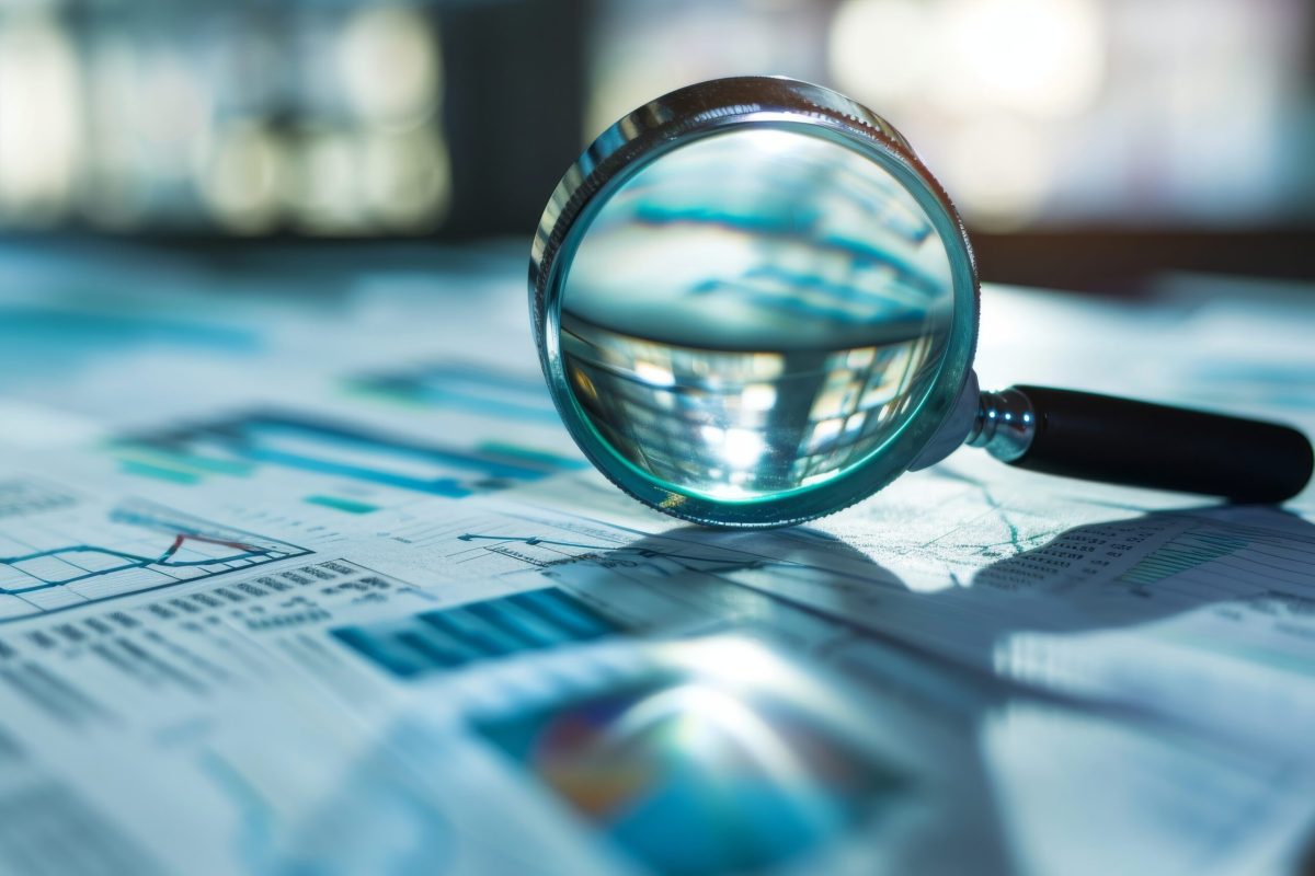 Business audit stock financial finance management on analysis data strategy with magnifying glass AI generated